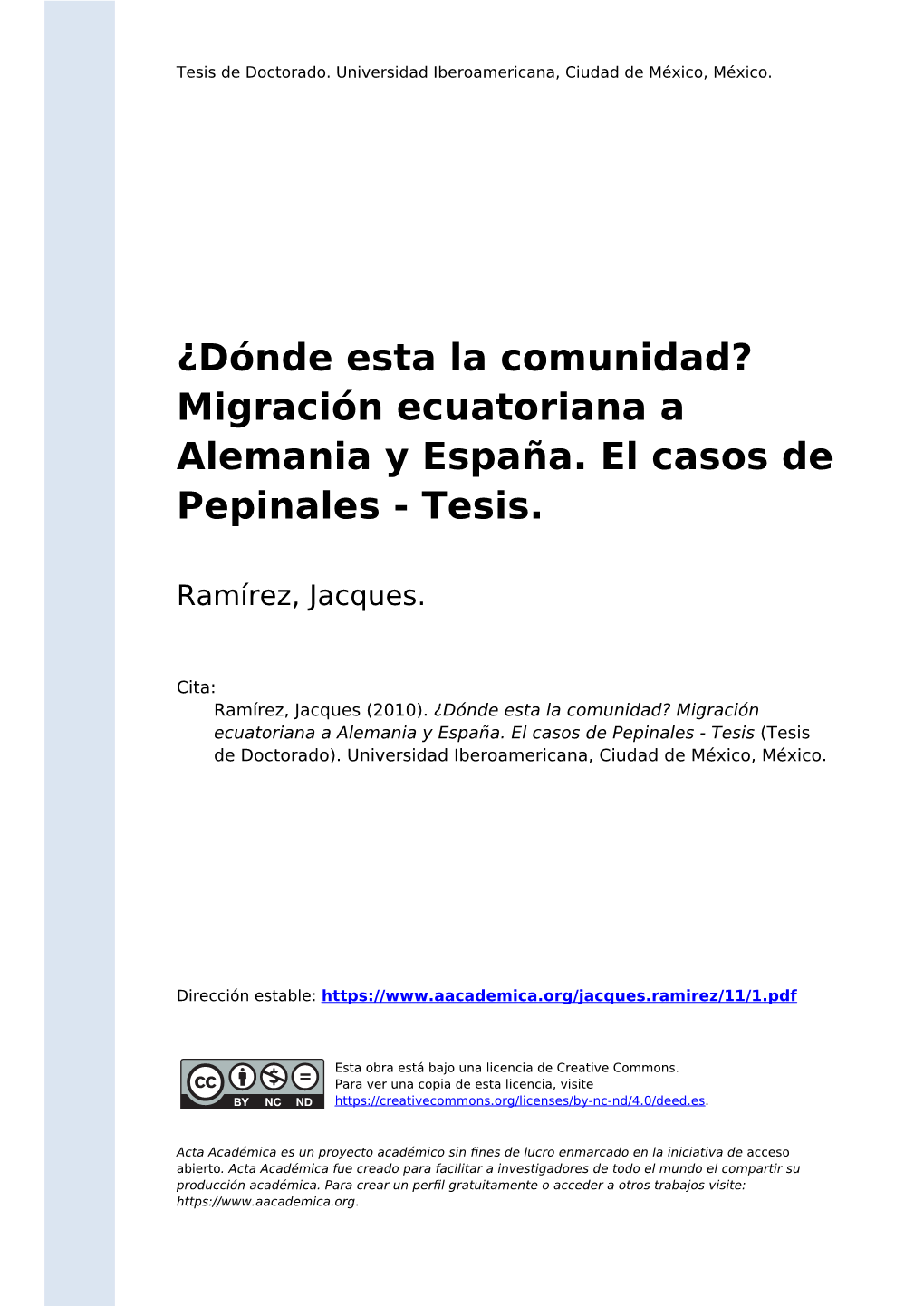 Migración Ecuatoriana a Alemania Y España. El Casos De Pepinales - Tesis