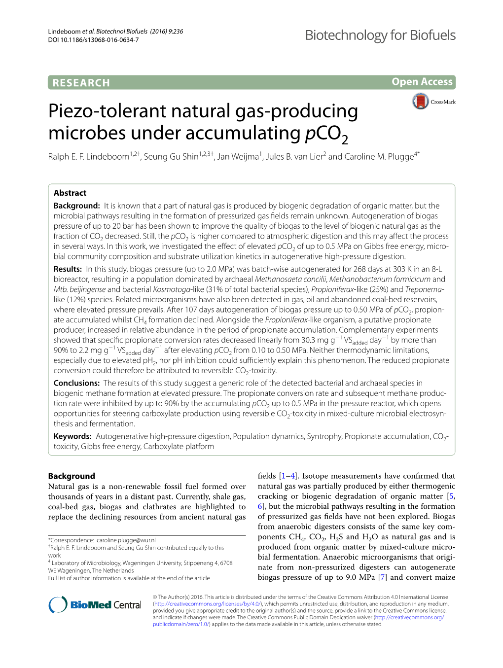 Piezo-Tolerant Natural Gas-Producing Microbes Under Accumulating Pco2