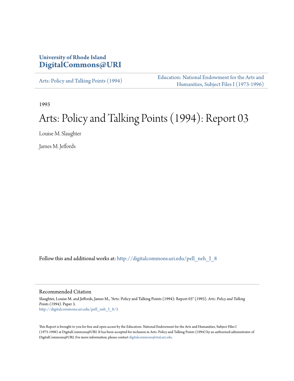 Arts and Arts: Policy and Talking Points (1994) Humanities, Subject Files I (1973-1996)