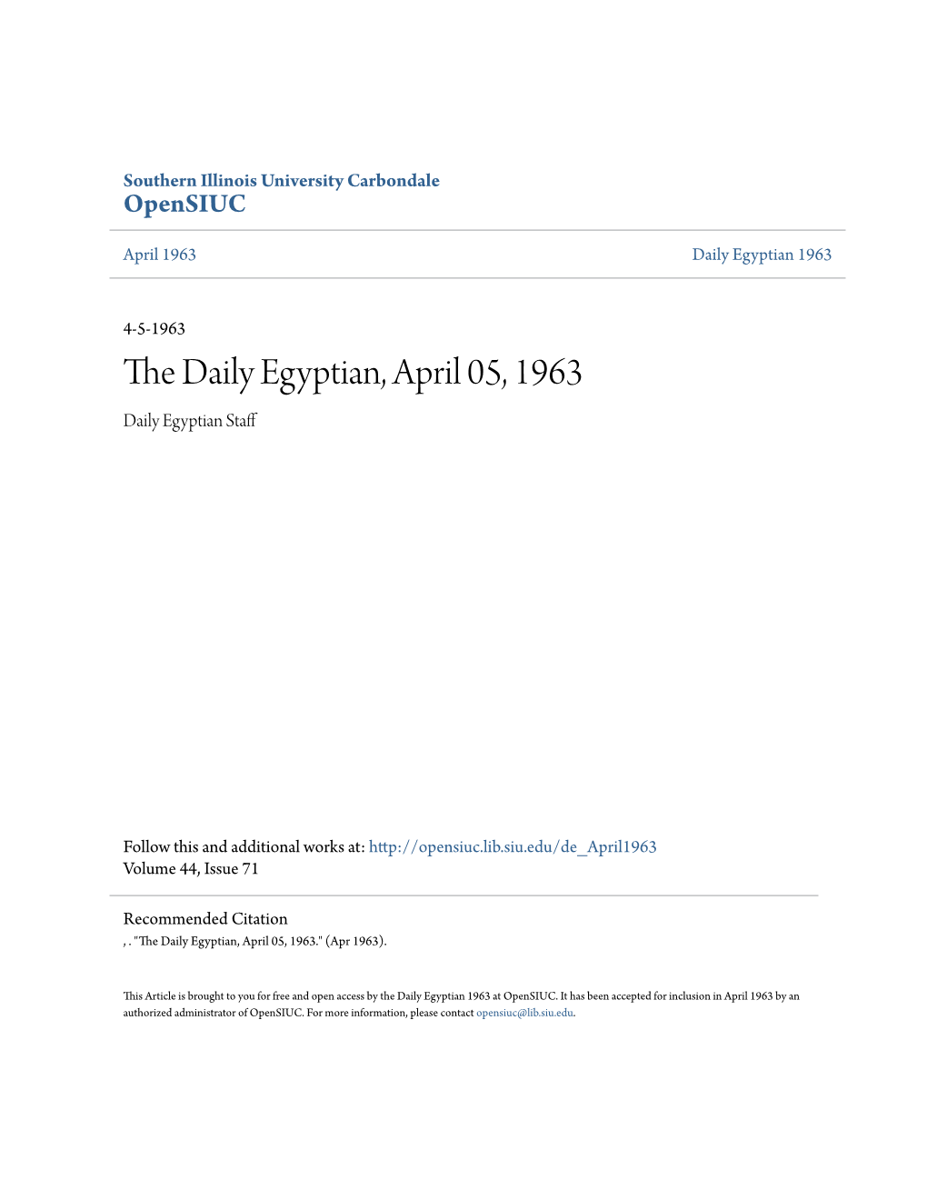 The Daily Egyptian, April 05, 1963