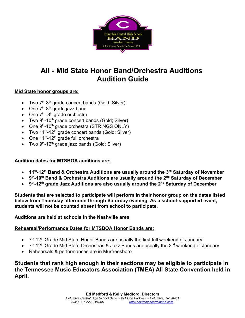 All - Mid State Honor Band/Orchestra Auditions