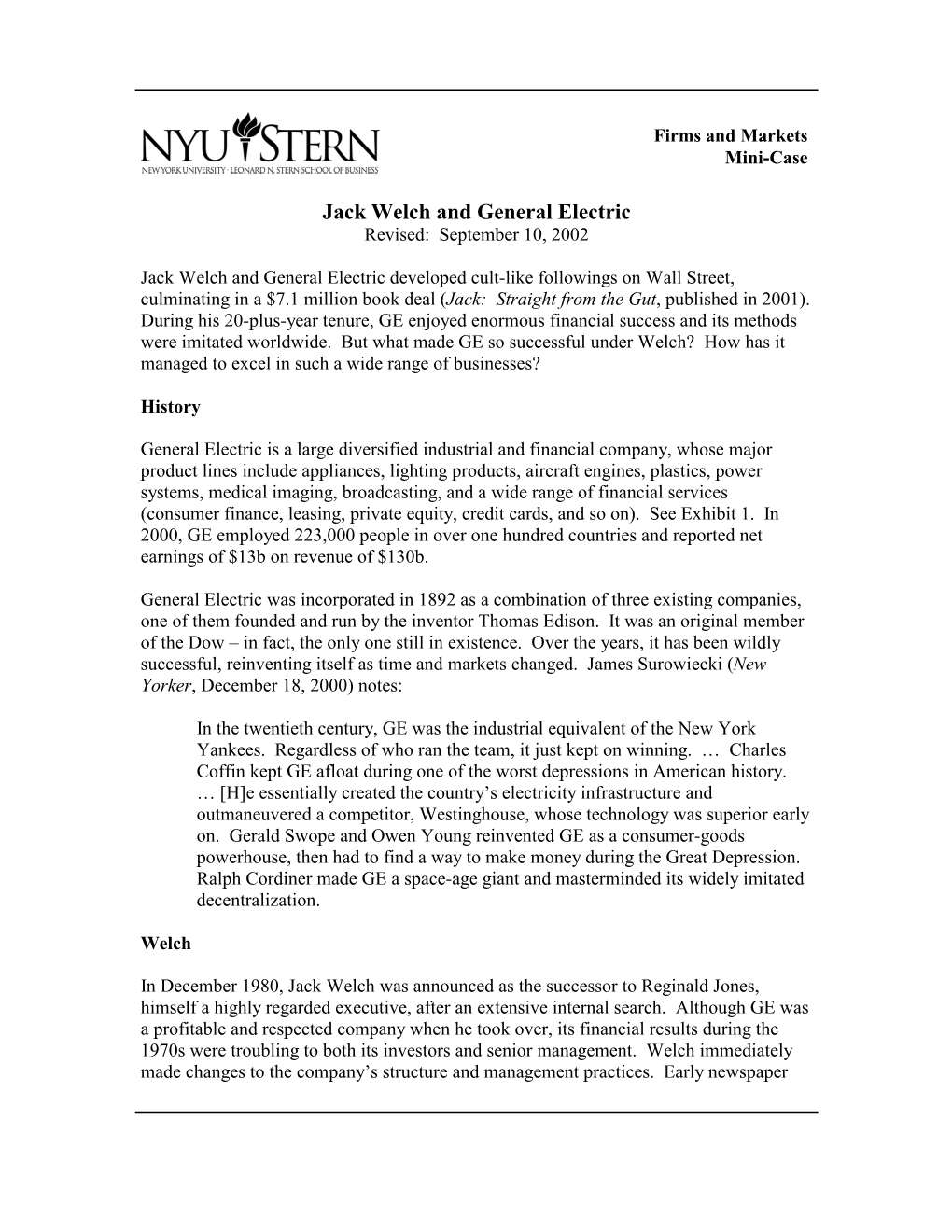 Jack Welch and General Electric Revised: September 10, 2002