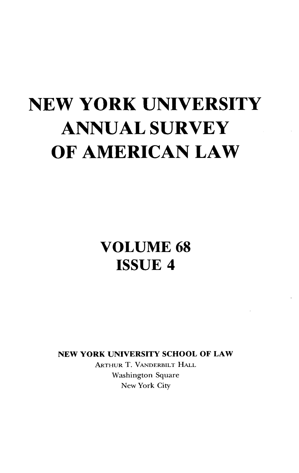Hereof, Please Address Your Written Request to the New York University Annual Survey of American Law