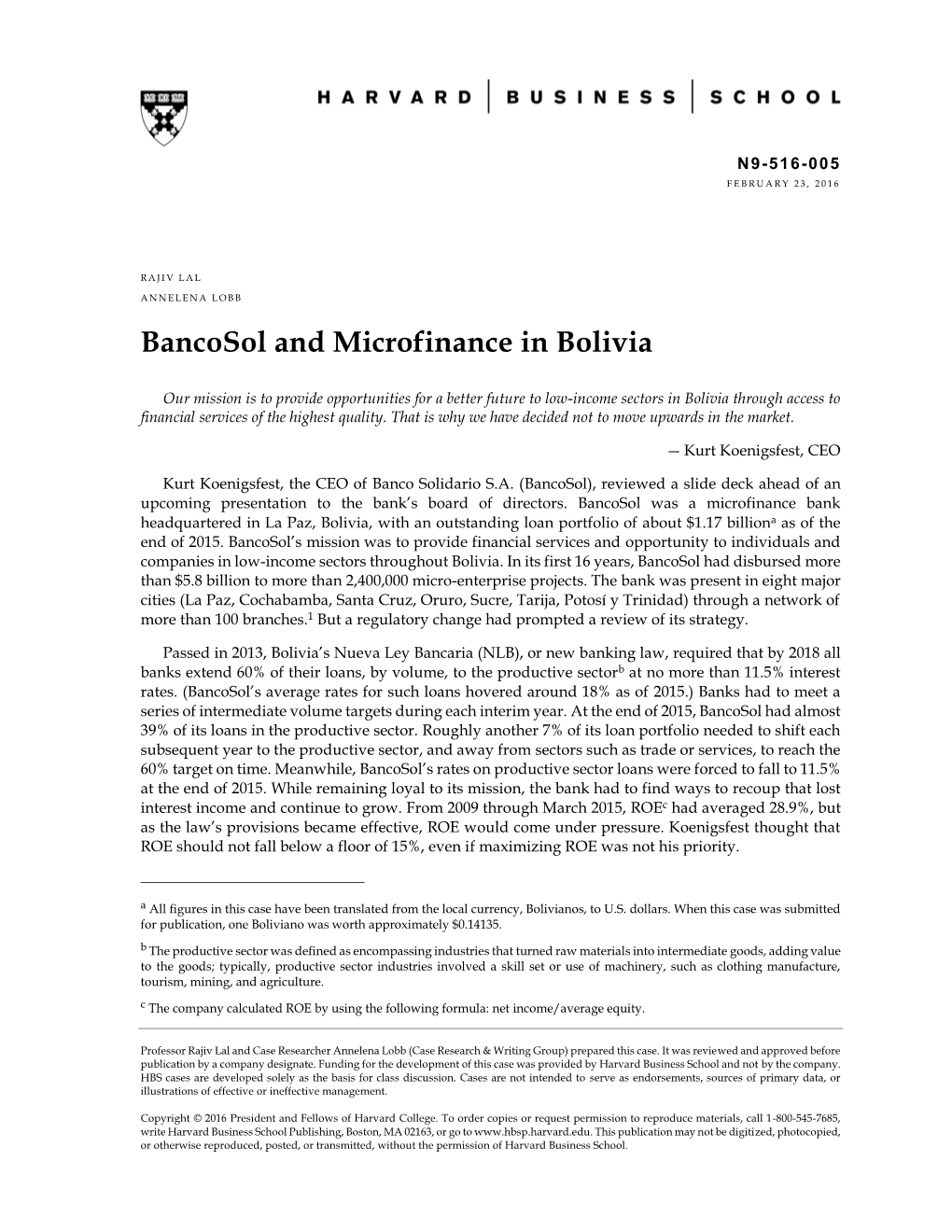 Bancosol and Microfinance in Bolivia