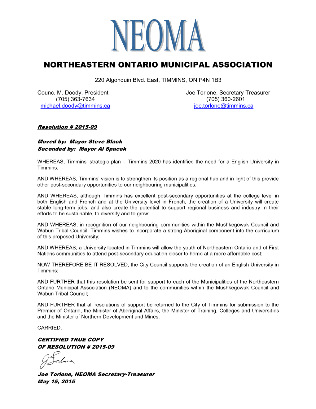 Northeastern Ontario Municipal Association