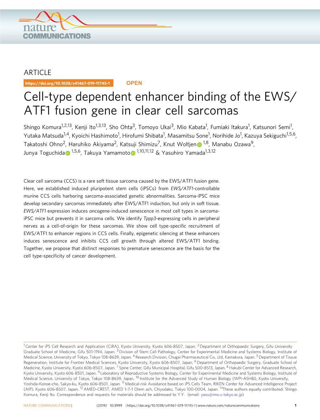 Cell-Type Dependent Enhancer Binding of the EWS/ATF1 Fusion