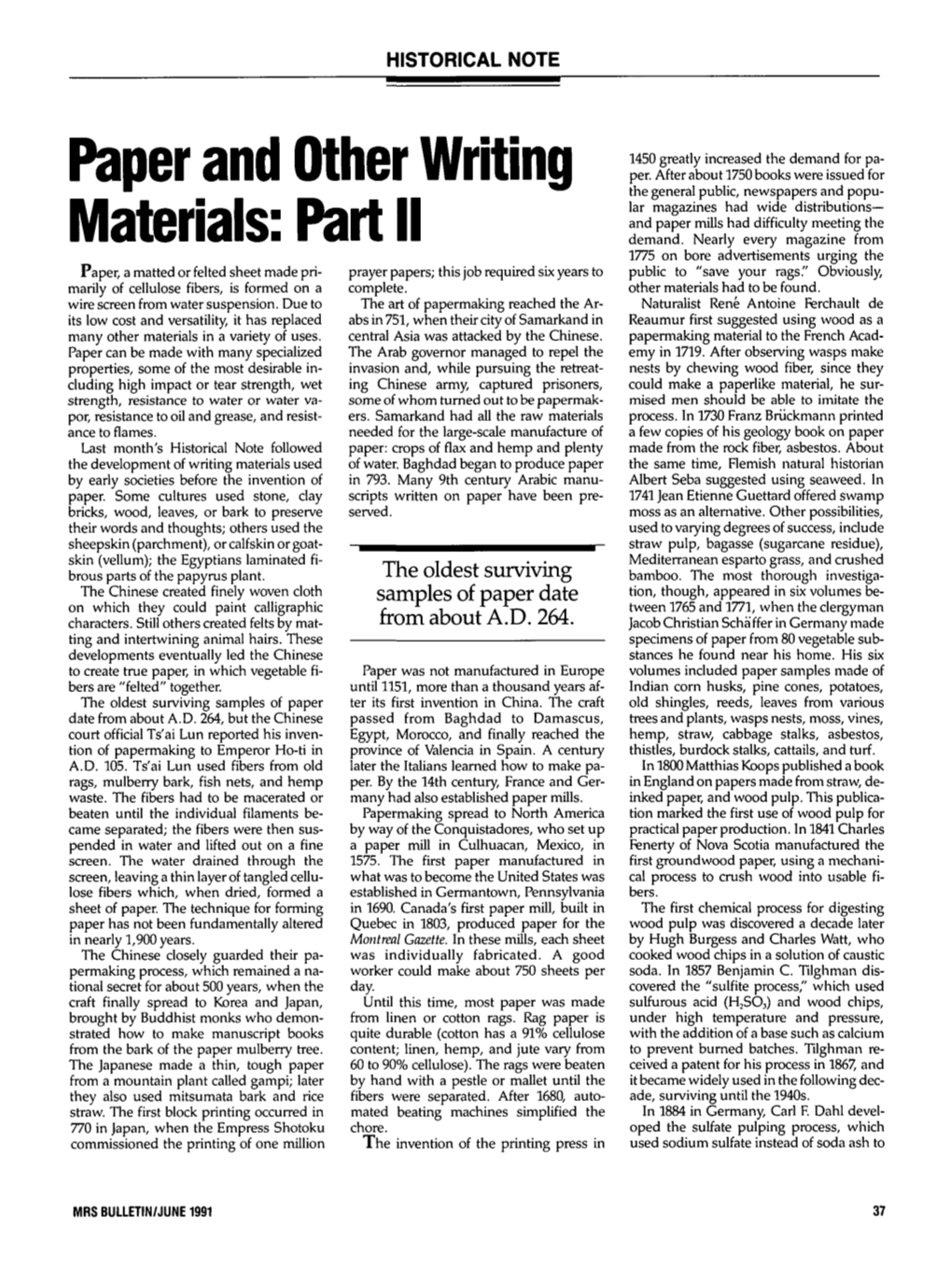 Paper and Other Writing Materials: Part II