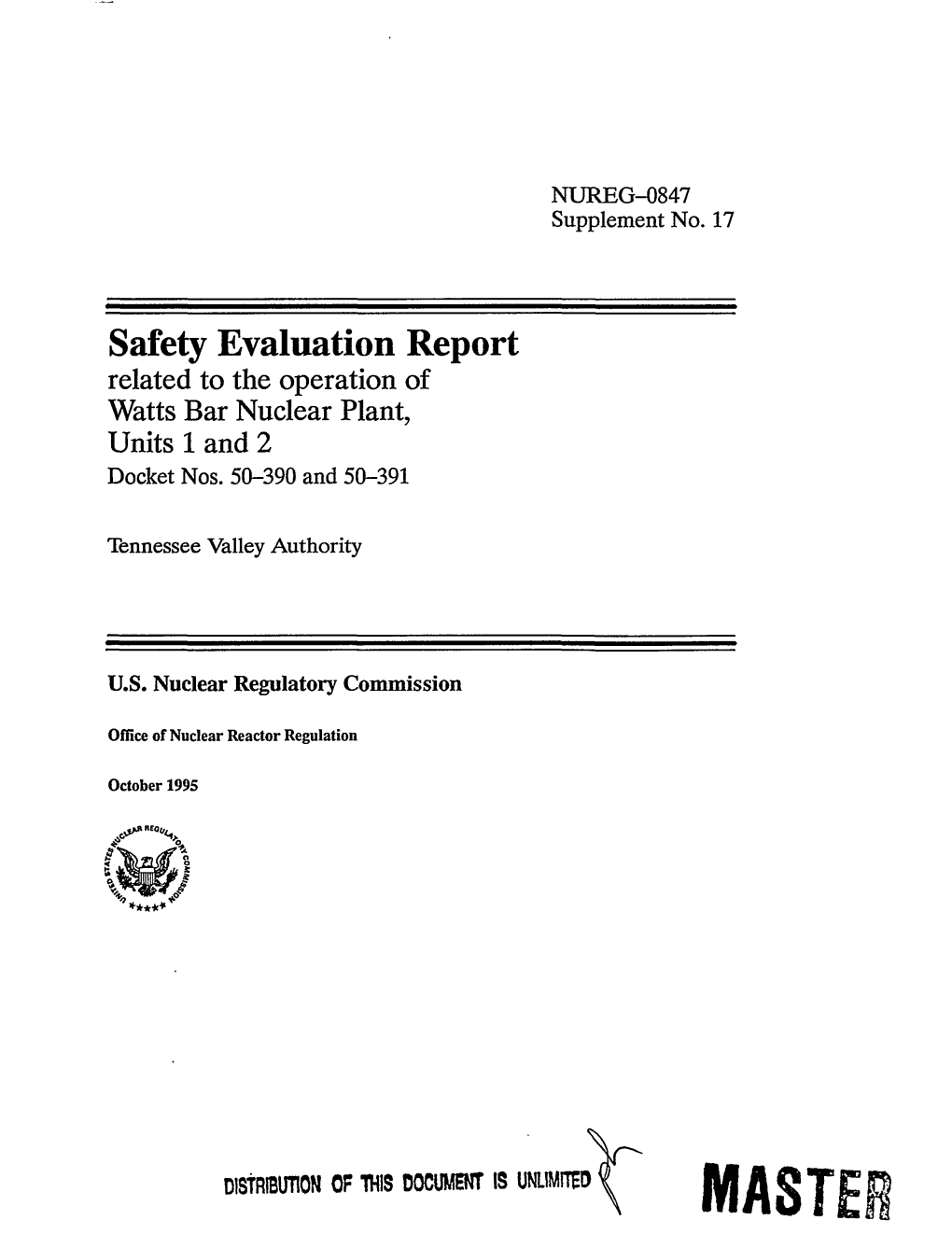 Safety Evaluation Report Related to the Operation of Watts Bar Nuclear Plant, Units 1 and 2