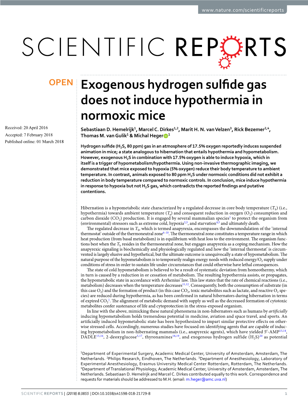 Exogenous Hydrogen Sulfide Gas Does Not Induce Hypothermia In