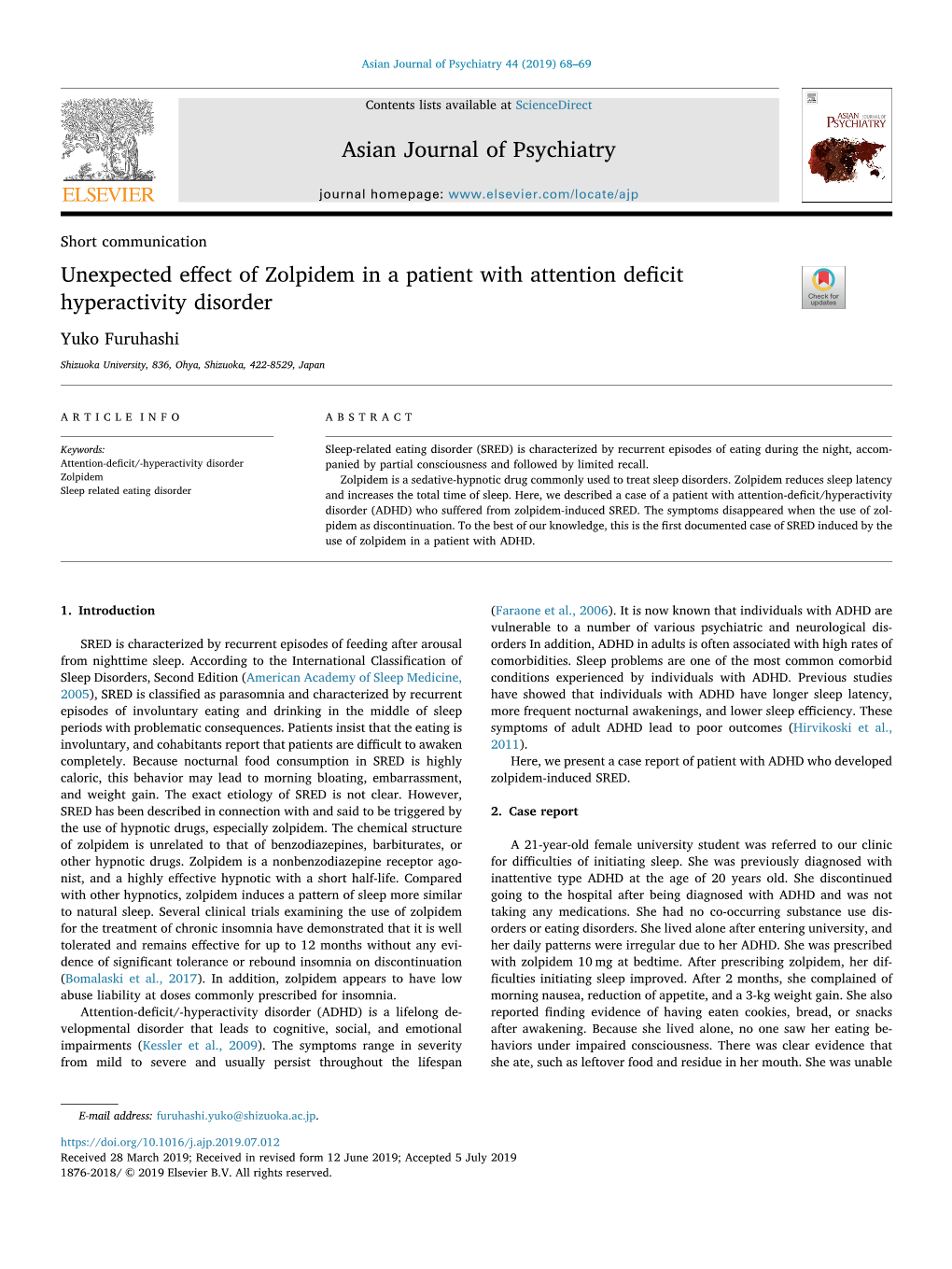 Unexpected Effect of Zolpidem in a Patient with Attention Deficit