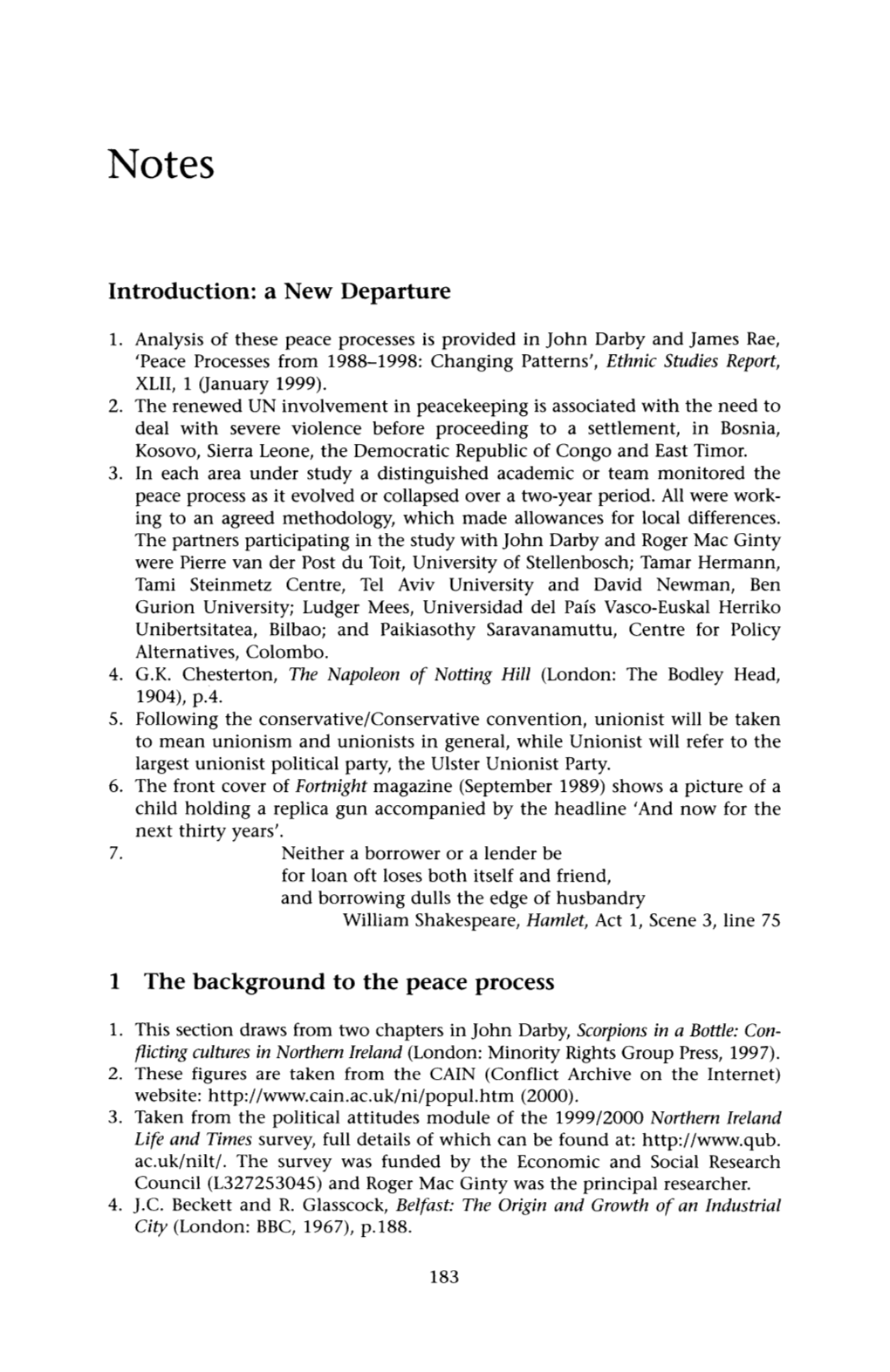 Introduction: a New Departure 1 the Background to the Peace Process