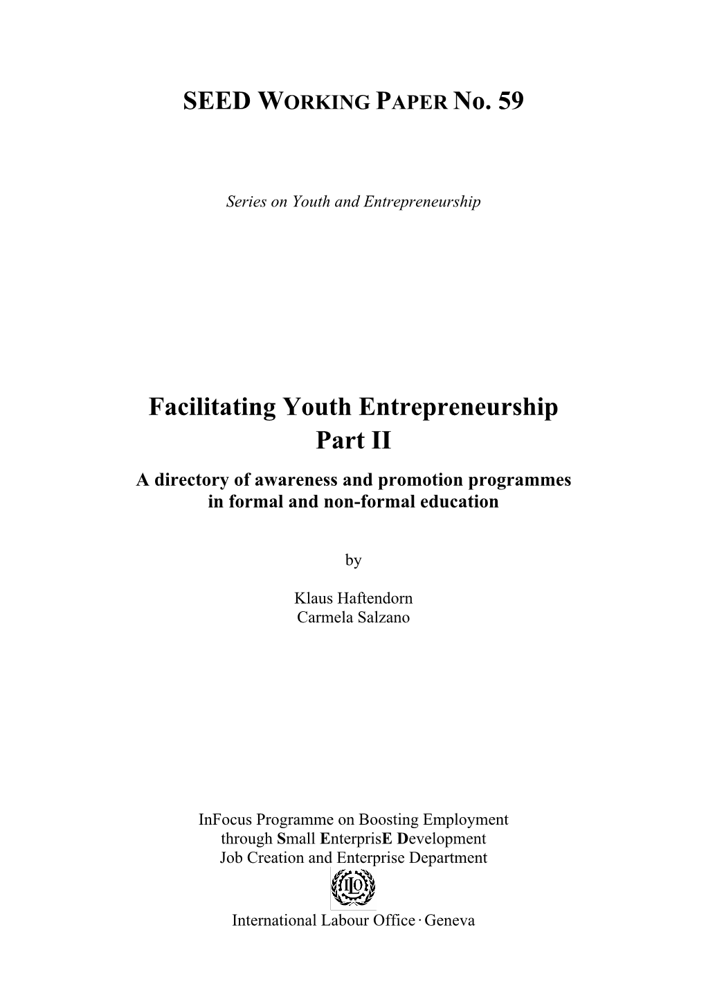 Facilitating Youth Entrepreneurship Part II