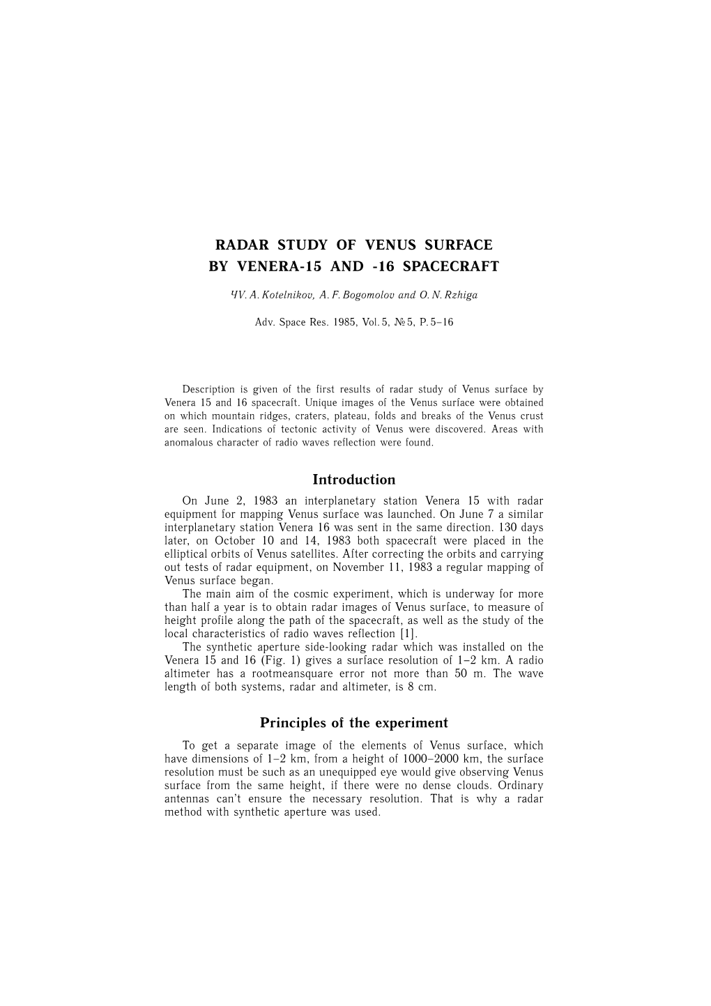 Radar Study of Venus Surface by Venera-15 and -16 Spacecraft