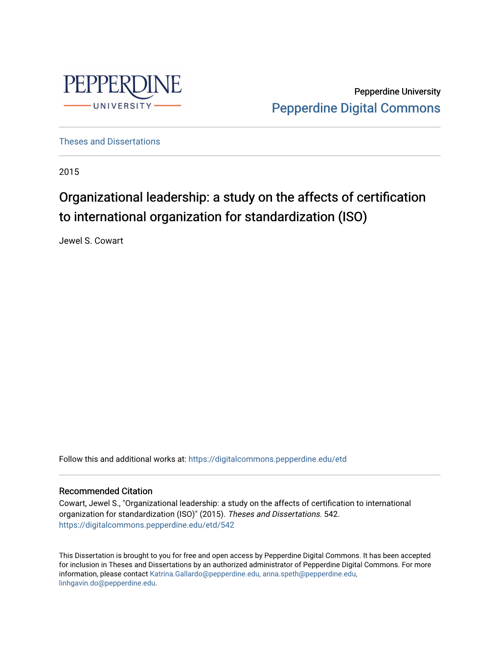 Organizational Leadership: a Study on the Affects of Certification to International Organization for Standardization (ISO)