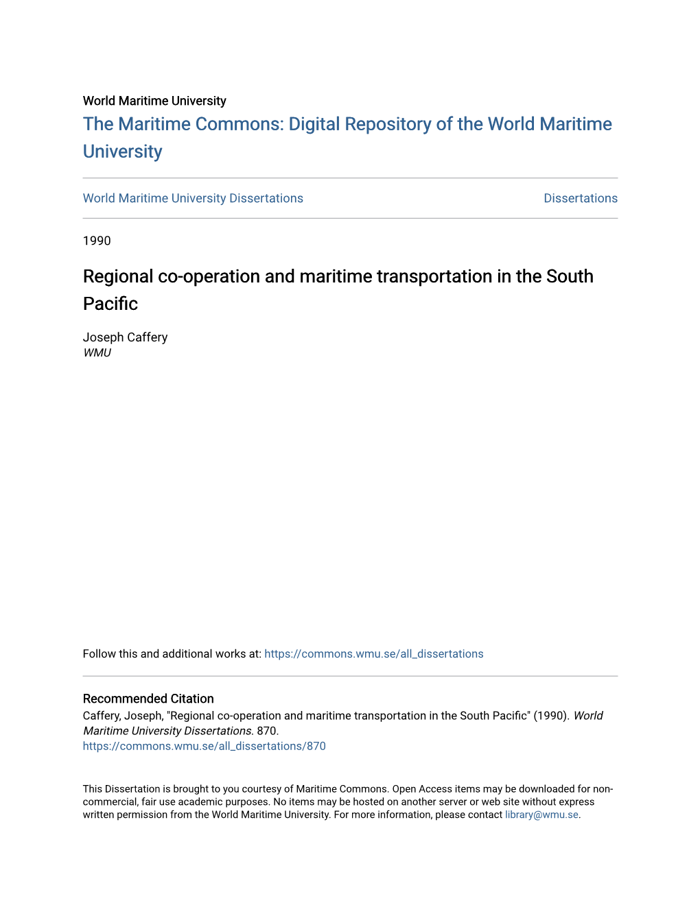 Regional Co-Operation and Maritime Transportation in the South Pacific