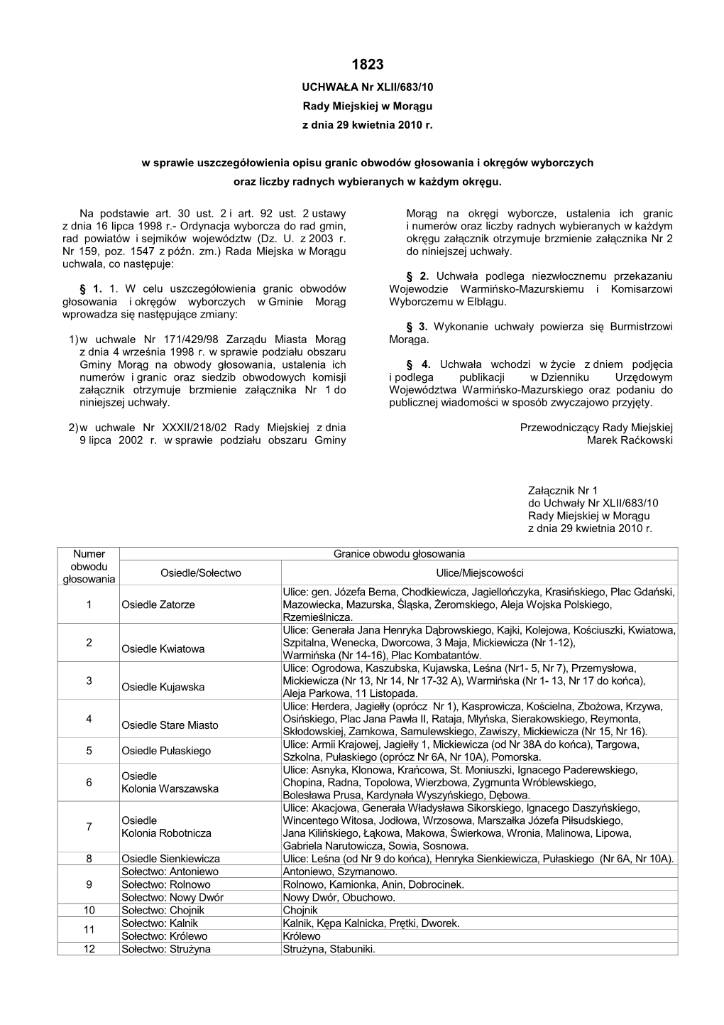 UCHWAŁA Nr XLII/683/10 Rady Miejskiej W Morągu Z Dnia 29