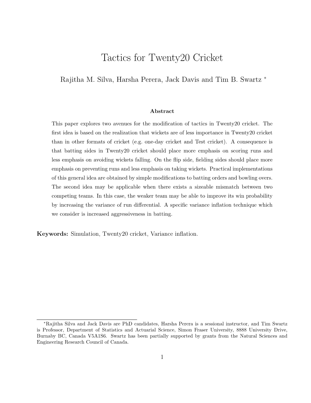 Tactics for Twenty20 Cricket