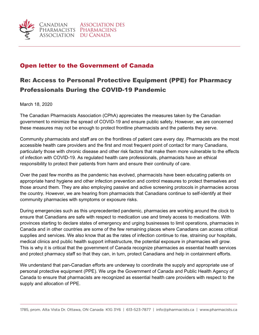 Access to Personal Protective Equipment (PPE) for Pharmacy Professionals During the COVID-19 Pandemic