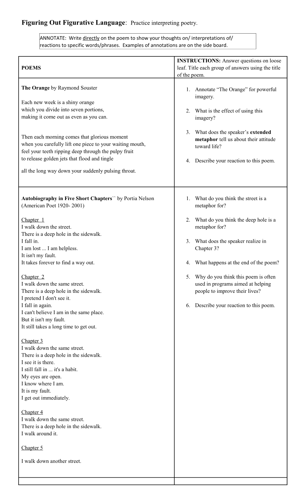 Figuring out Figurative Language: Practice Interpreting Poetry