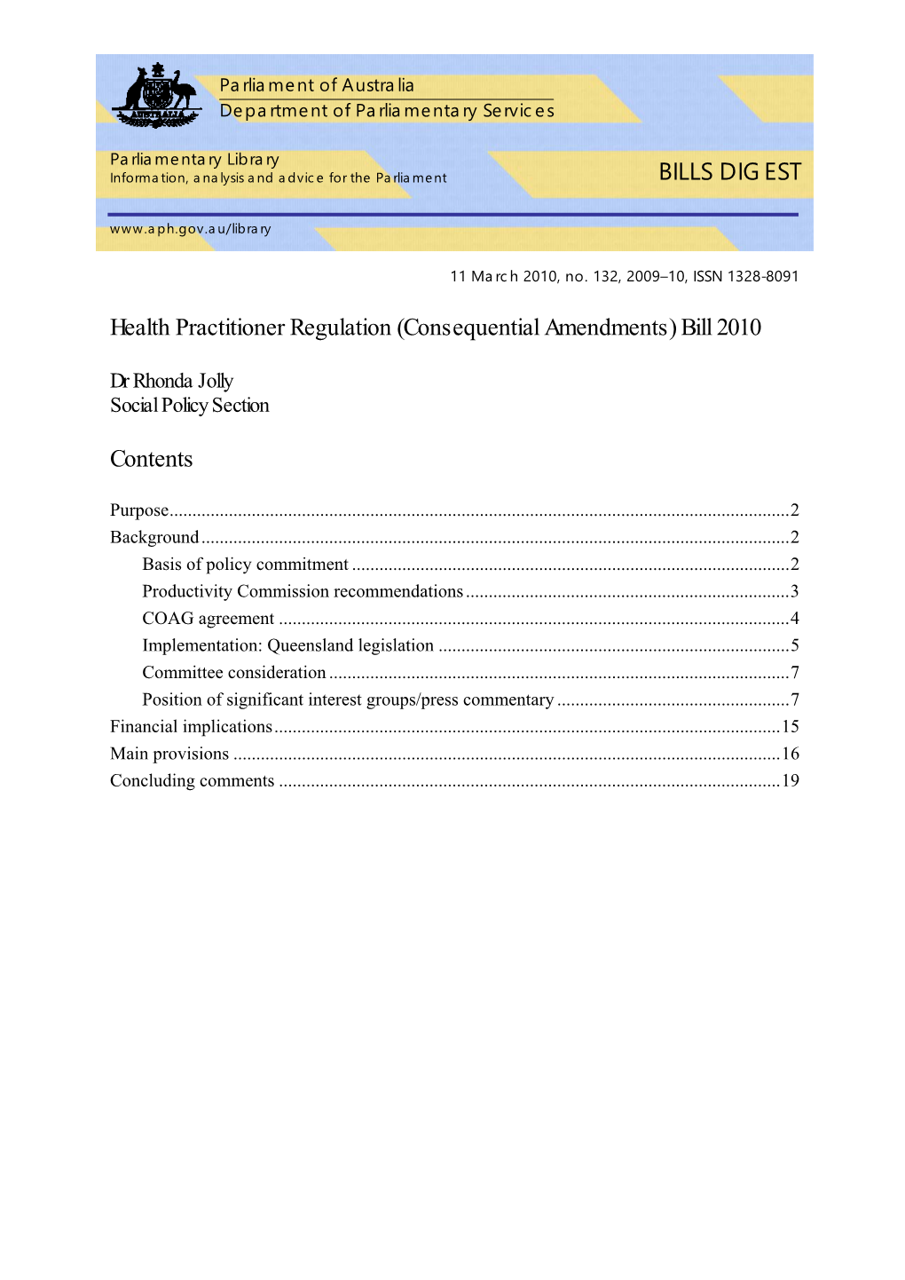 Health Practitioner Regulation (Consequential Amendments) Bill 2010