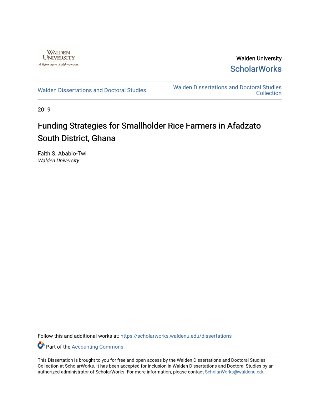 Funding Strategies for Smallholder Rice Farmers in Afadzato South District, Ghana
