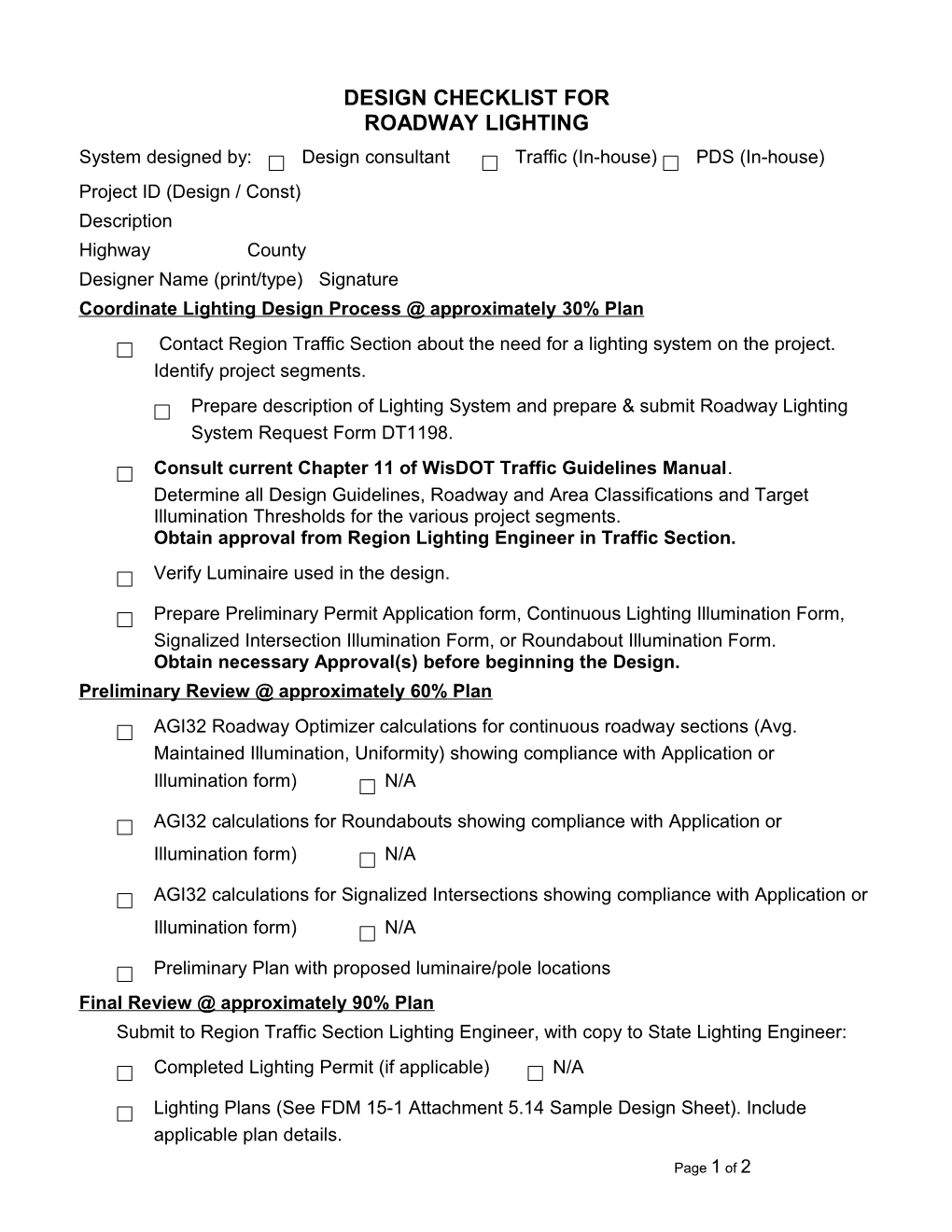 Plan Reviewers Checksheet for Street Lighting