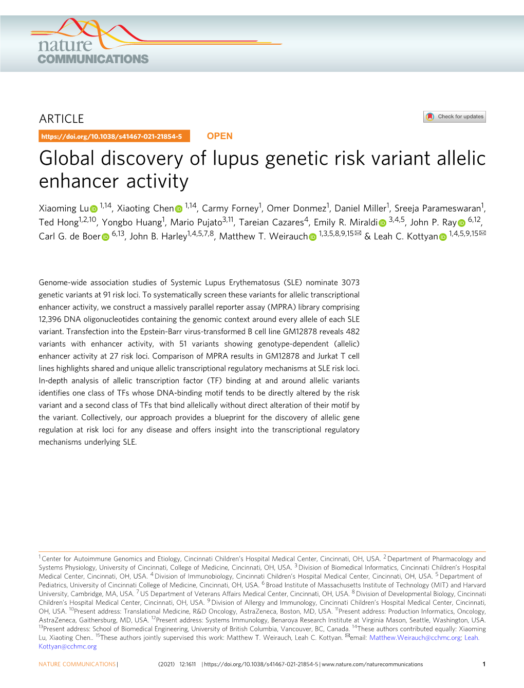 Global Discovery of Lupus Genetic Risk Variant Allelic Enhancer Activity