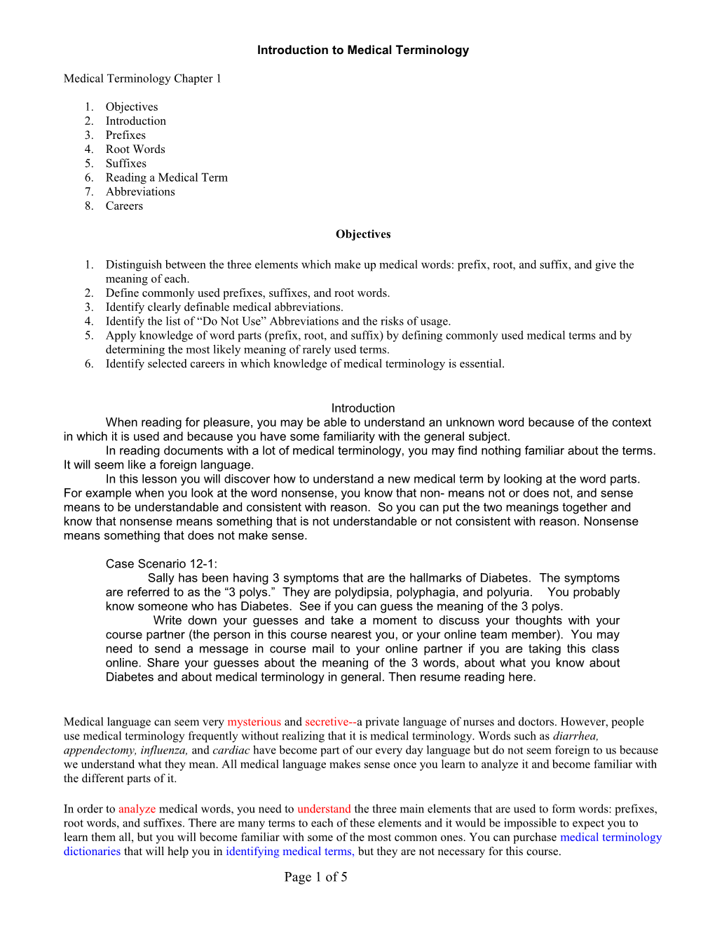 Introduction to Medical Terminology s1