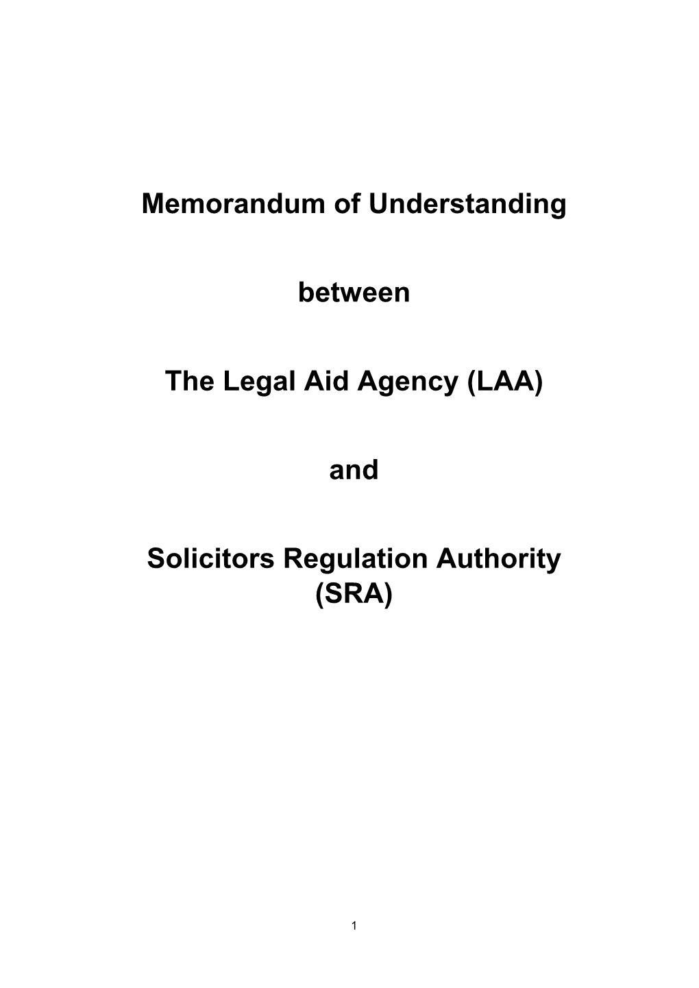 Memorandum of Understanding Between the Legal Aid Agency