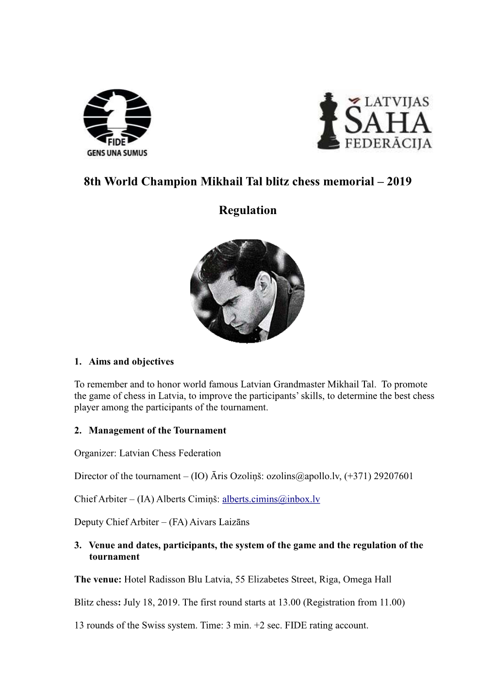 8Th World Champion Mikhail Tal Blitz Chess Memorial – 2019 Regulation