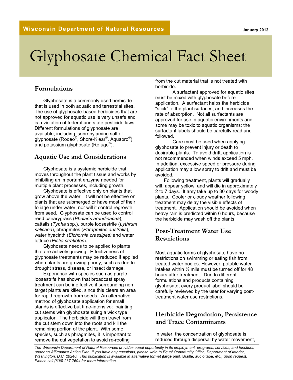 Glyphosate Chemical Fact Sheet