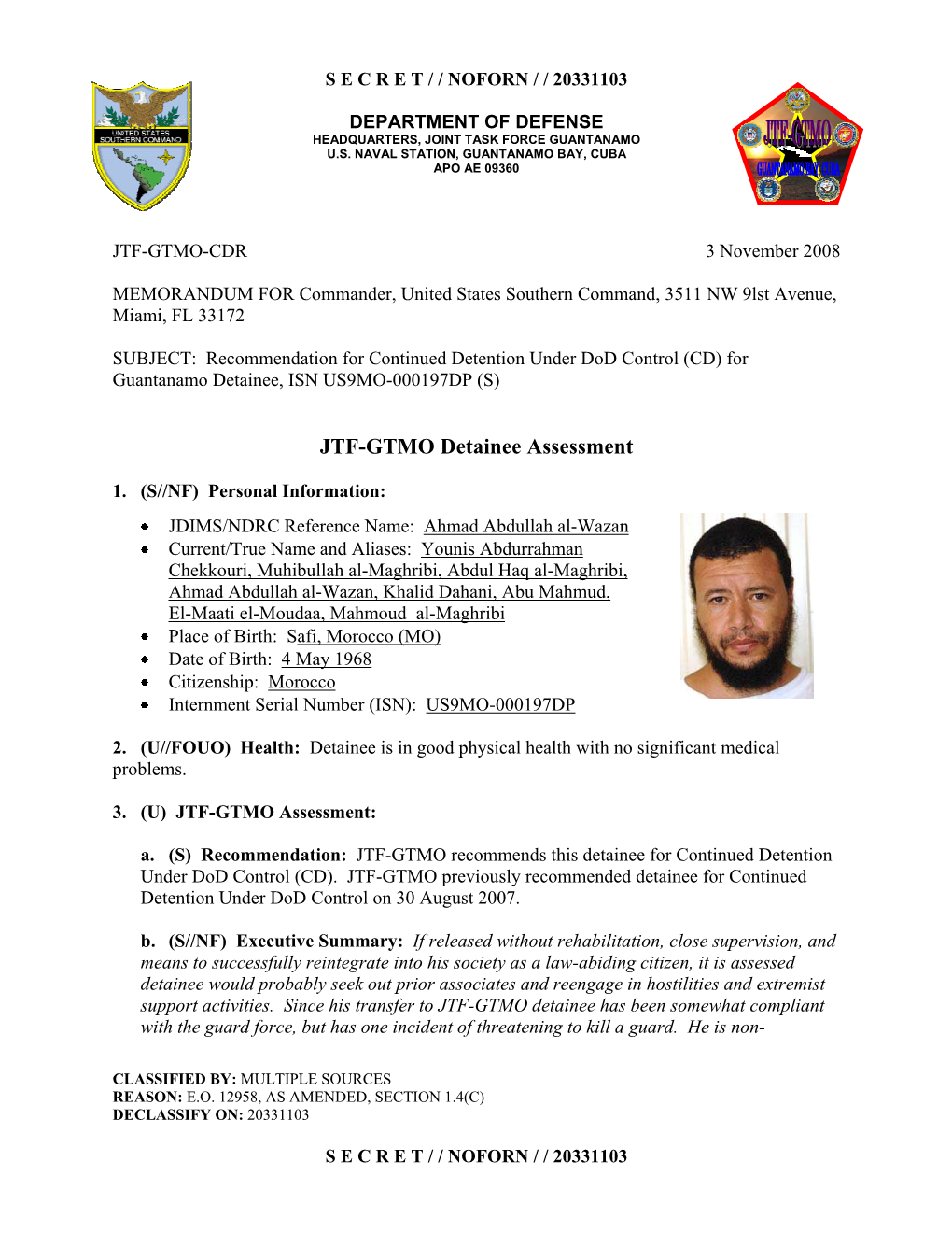 JTF-GTMO Detainee Assessment