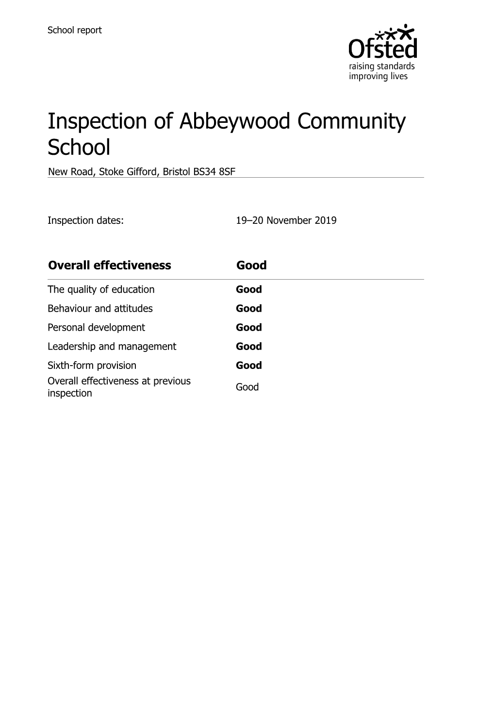 Inspection of Abbeywood Community School New Road, Stoke Gifford, Bristol BS34 8SF