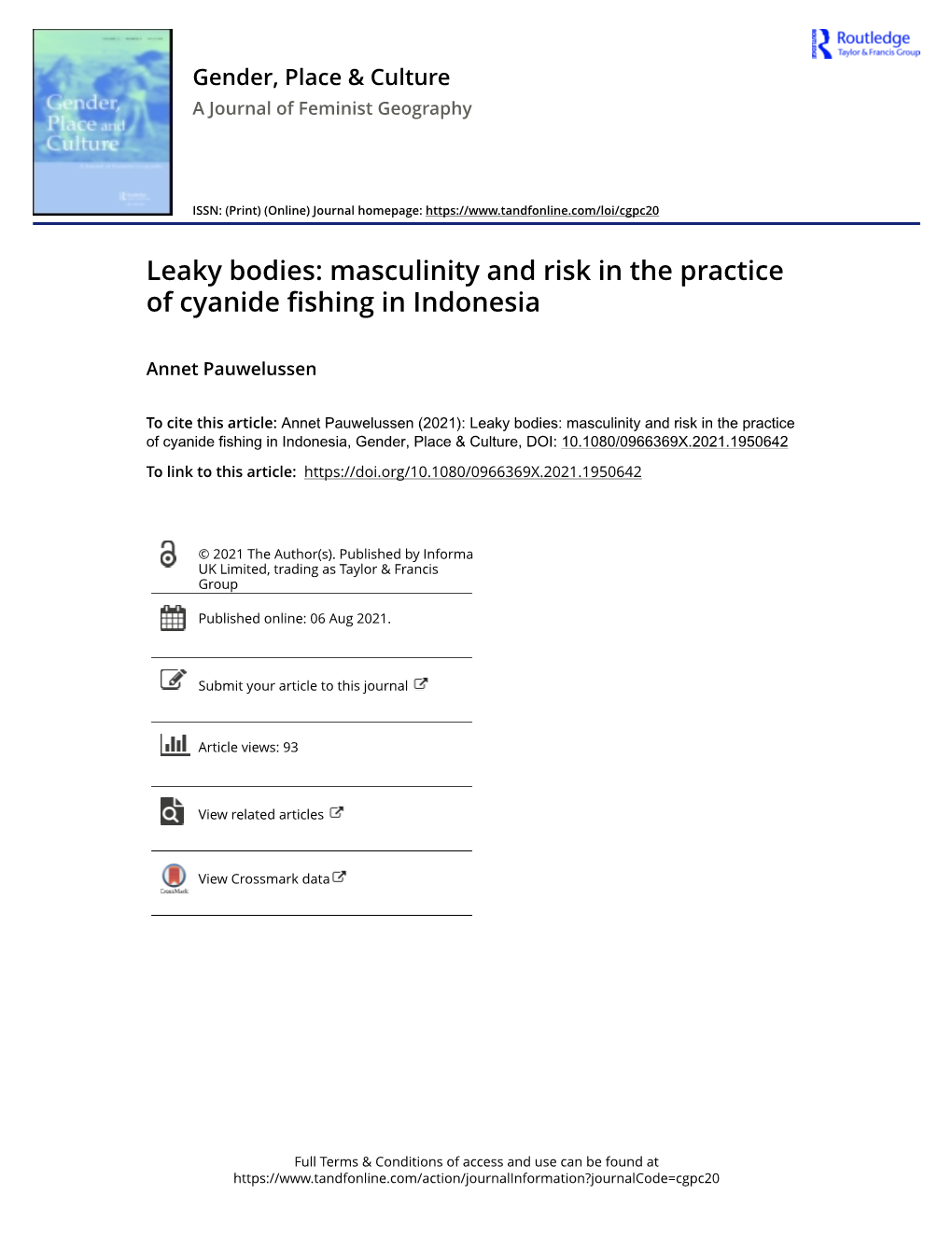 Masculinity and Risk in the Practice of Cyanide Fishing in Indonesia