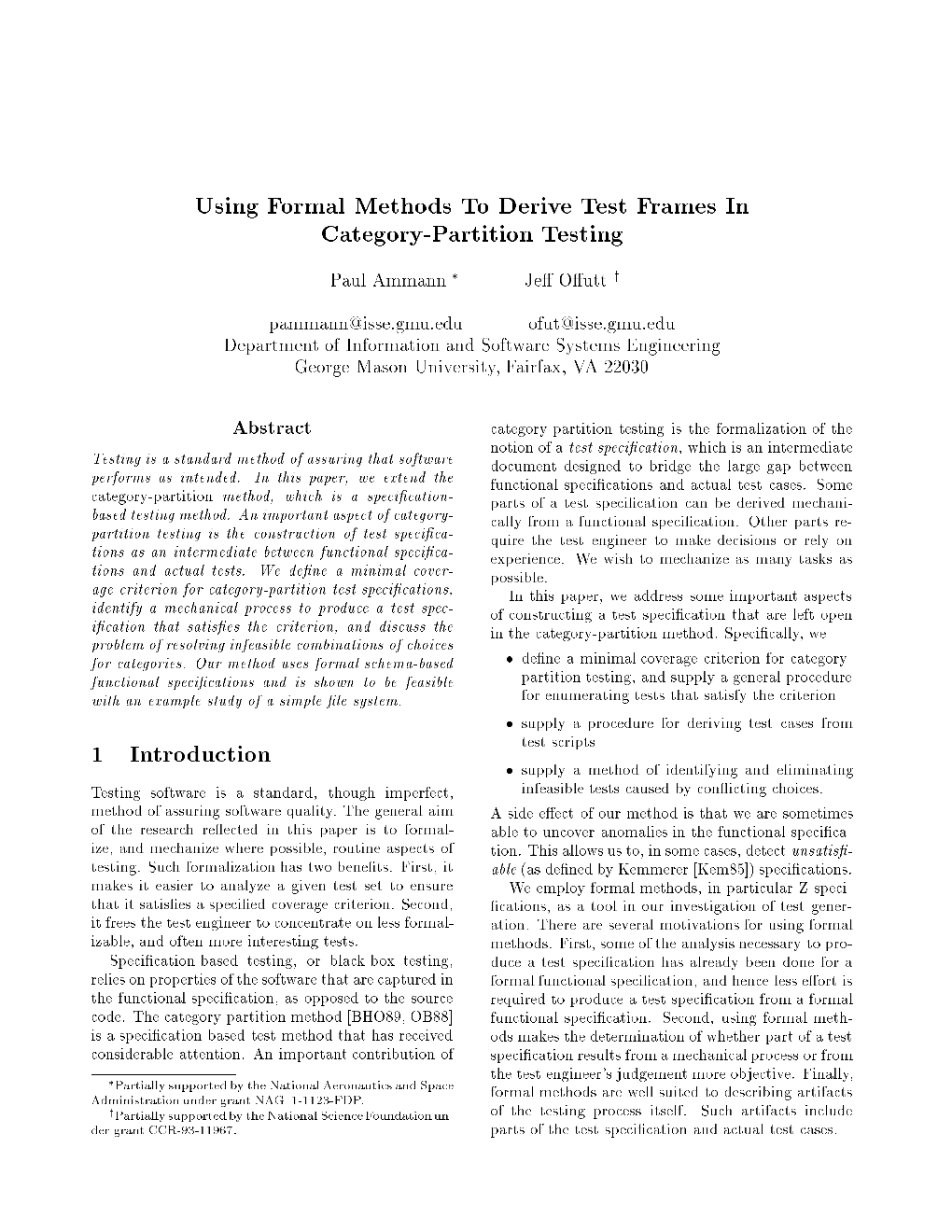 Using Formal Methods to Derive Test Frames in Category-Partition