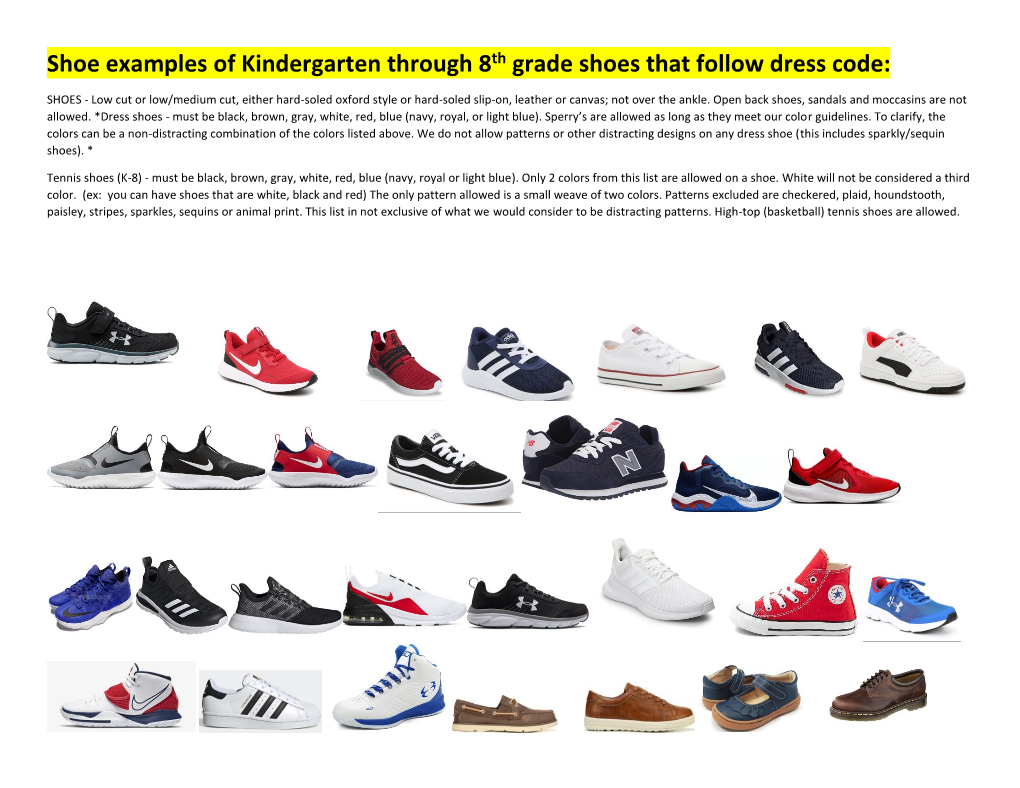 Shoe Examples of Kindergarten Through 8Th Grade Shoes That Follow Dress Code