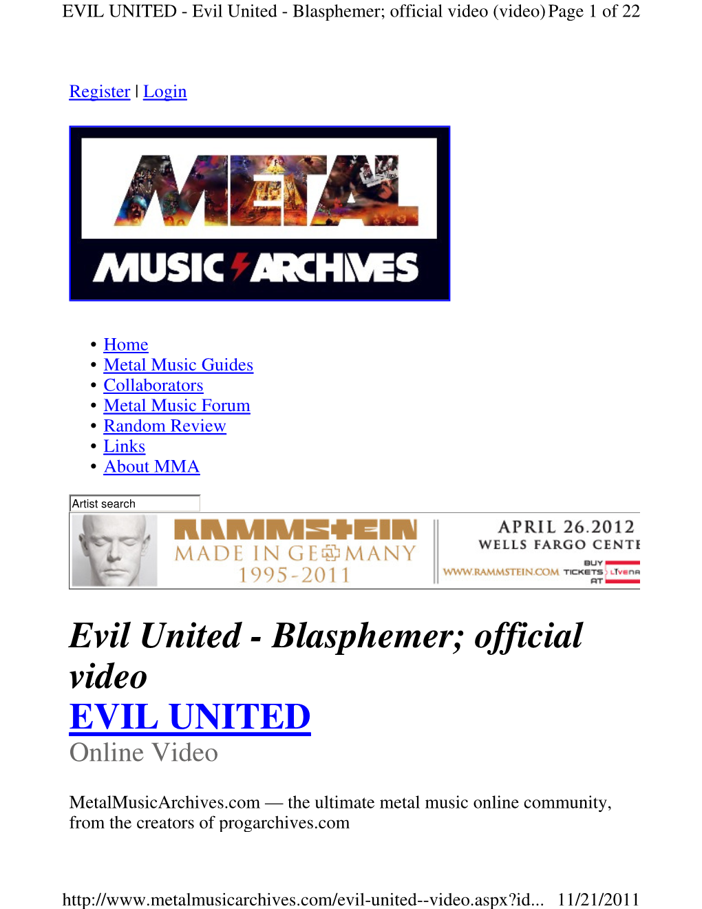 EVIL UNITED - Evil United - Blasphemer; Official Video (Video) Page 1 of 22