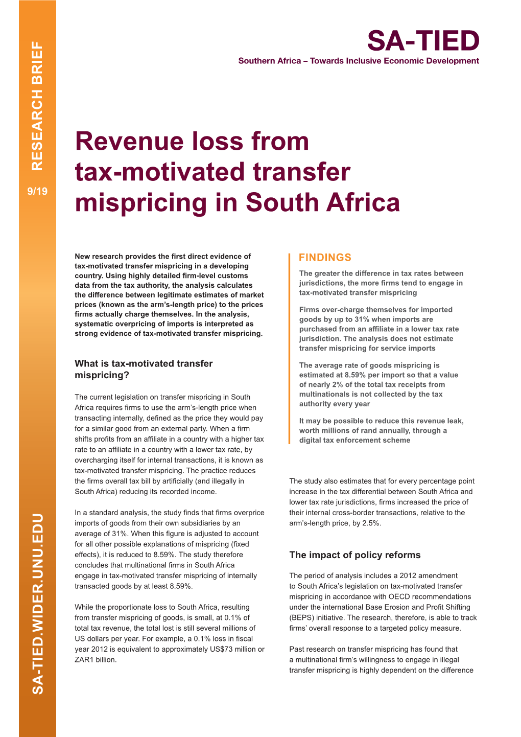 Revenue Loss from Tax-Motivated Transfer Mispricing In