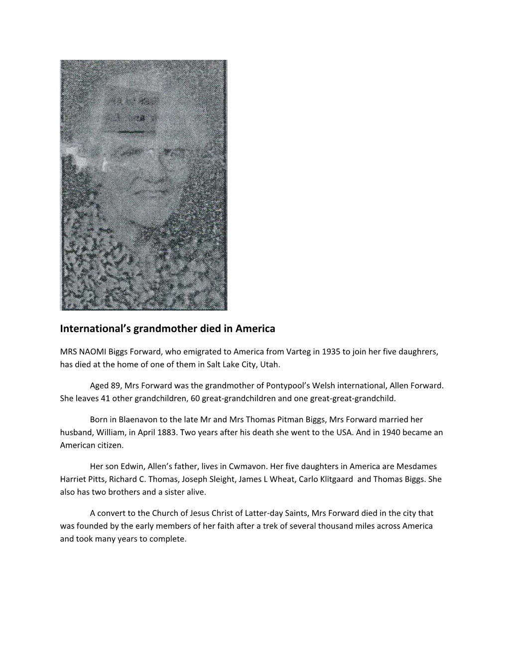 International's Grandmother Died in America