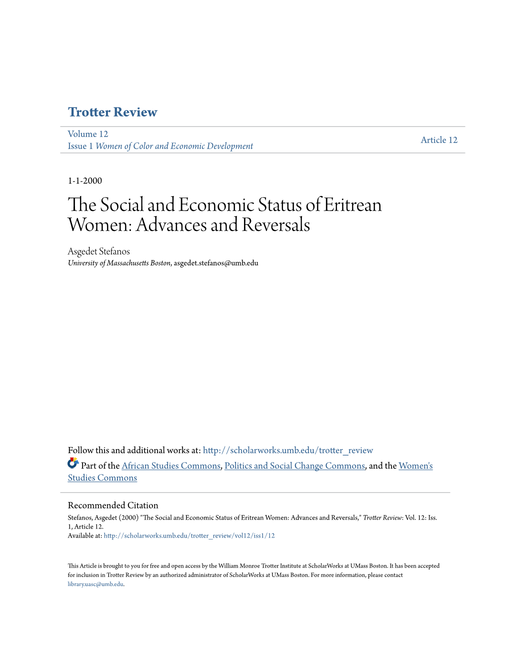 The Social and Economic Status of Eritrean Women