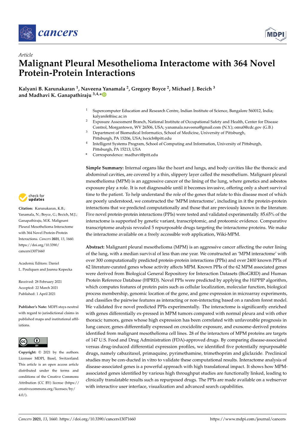 Malignant Pleural Mesothelioma Interactome with 364 Novel Protein-Protein Interactions