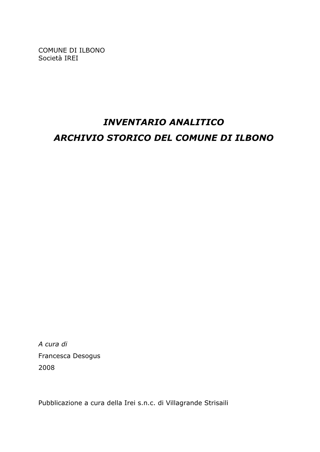 Inventario Analitico Archivio Storico Del Comune Di Ilbono