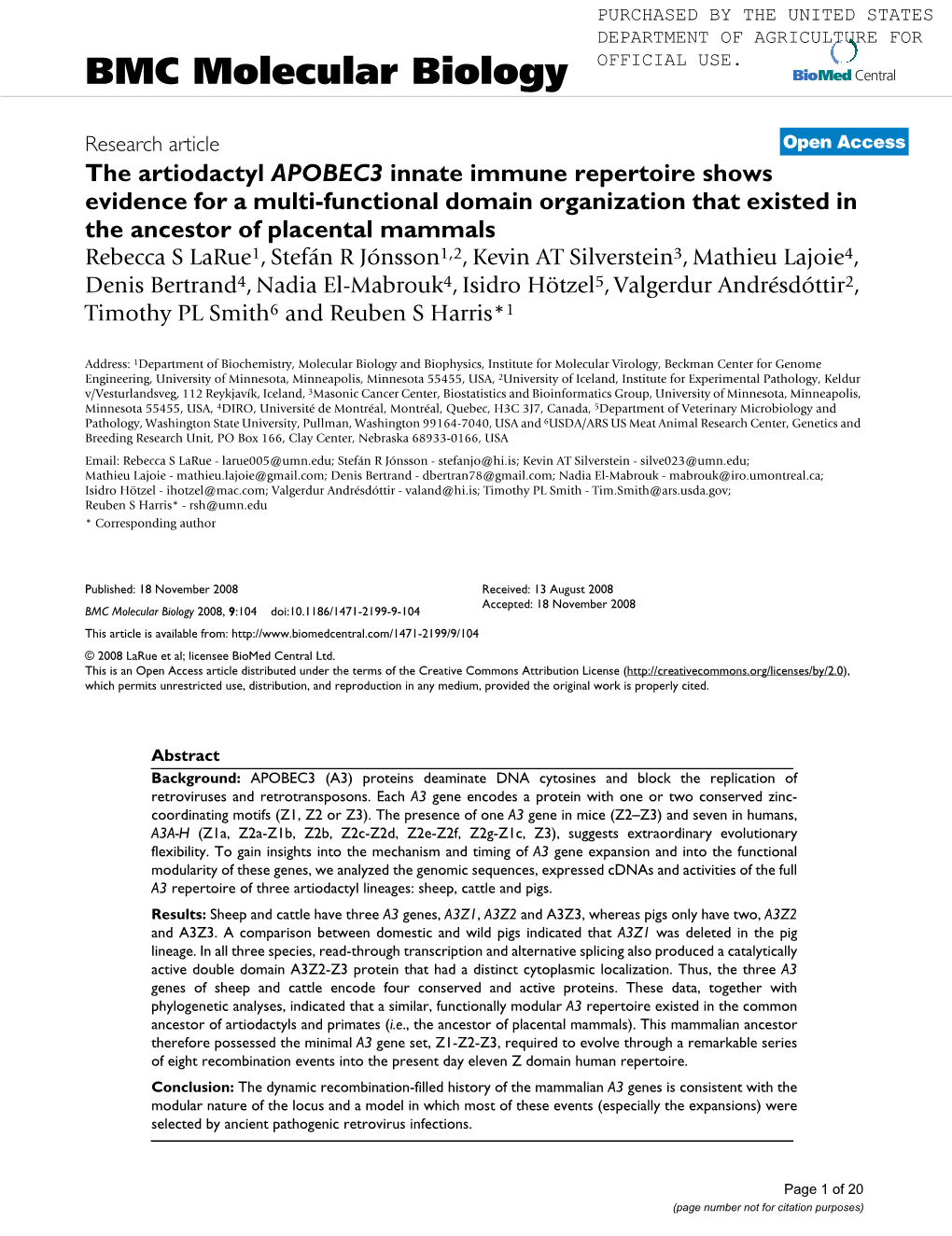 BMC Molecular Biology Biomed Central