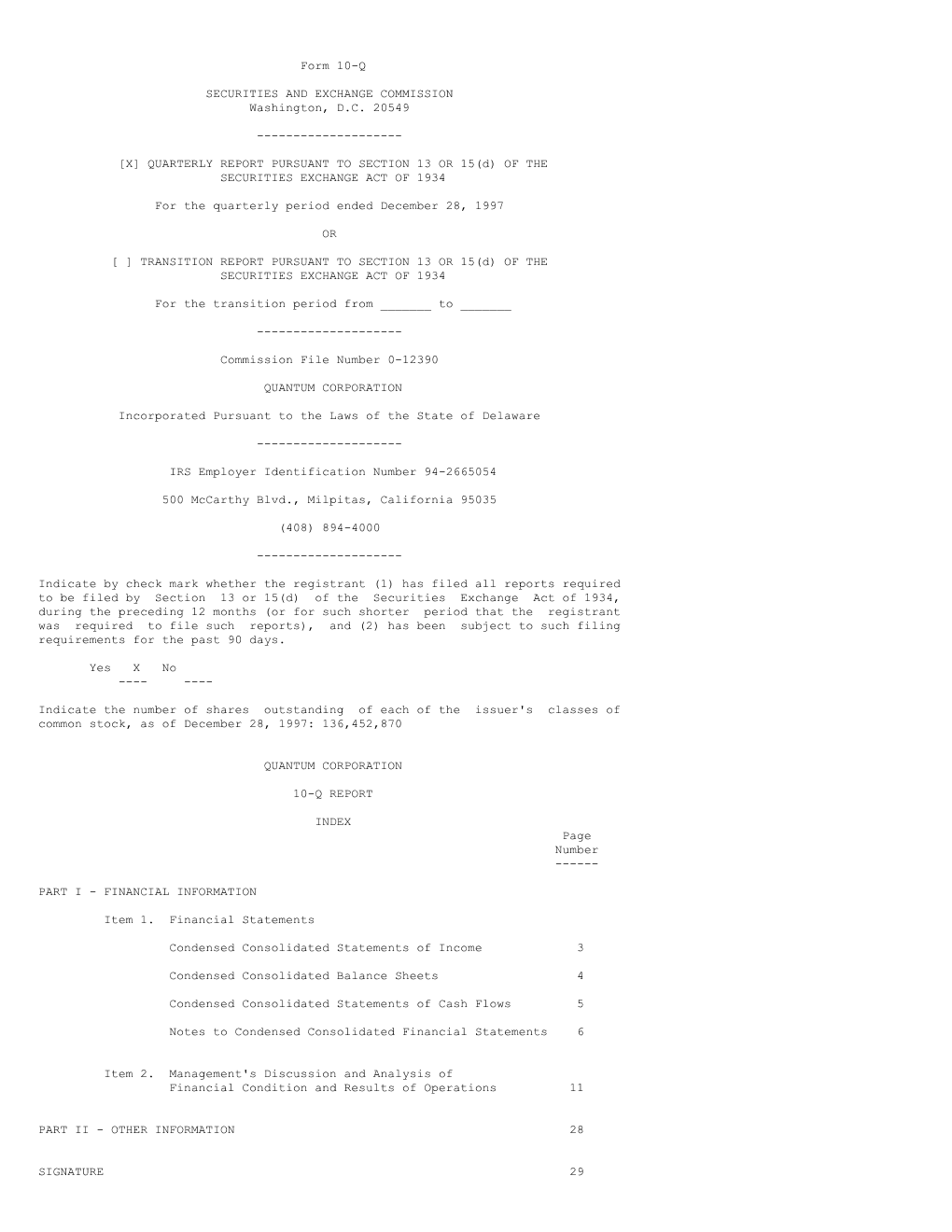 Form 10-Q SECURITIES and EXCHANGE COMMISSION