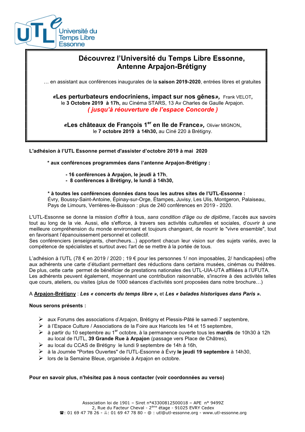 Découvrez L'université Du Temps Libre Essonne, Antenne Arpajon