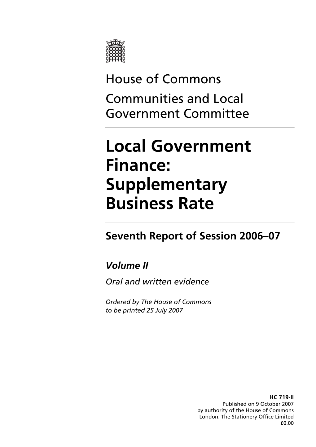 Local Government Finance: Supplementary Business Rate