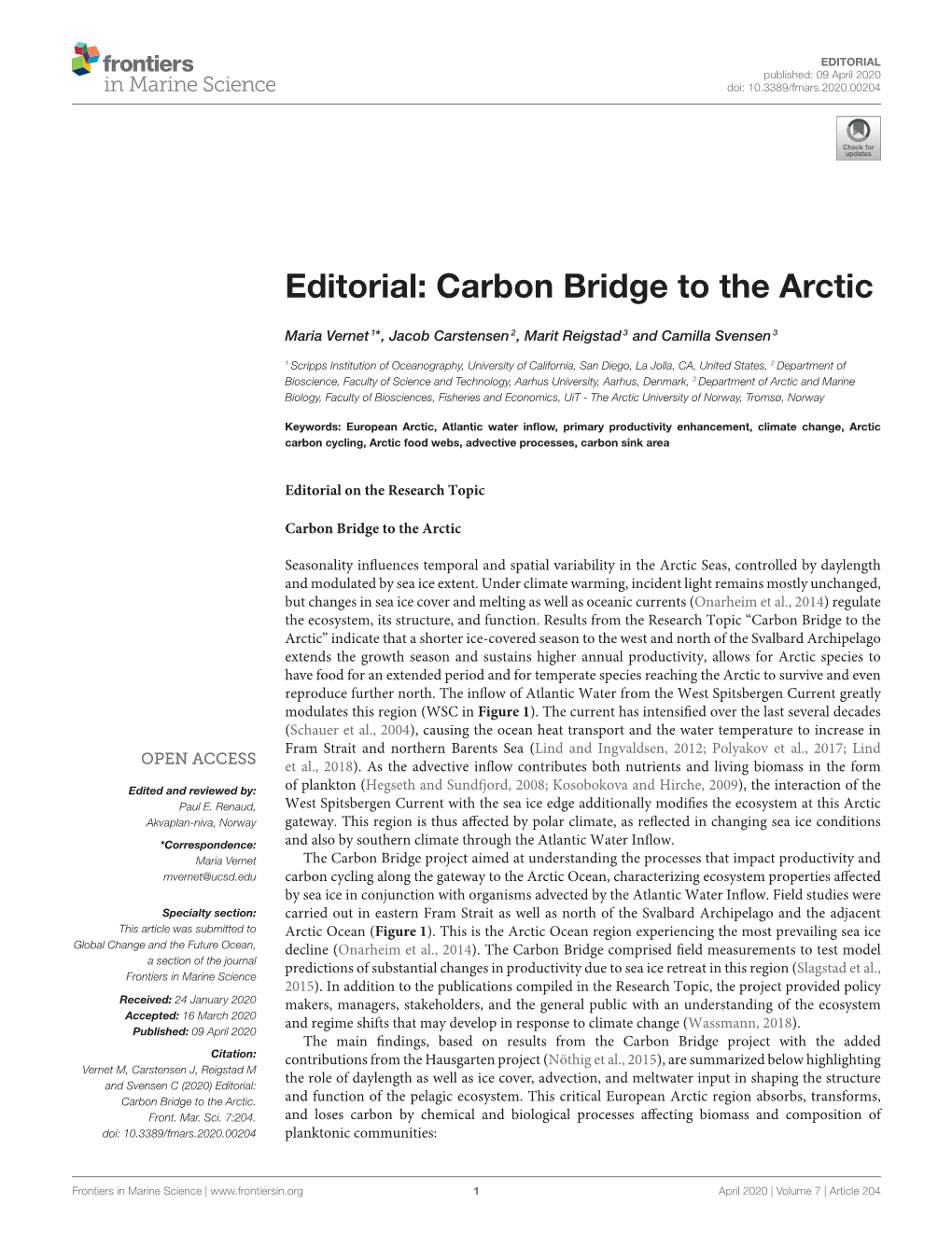 Carbon Bridge to the Arctic