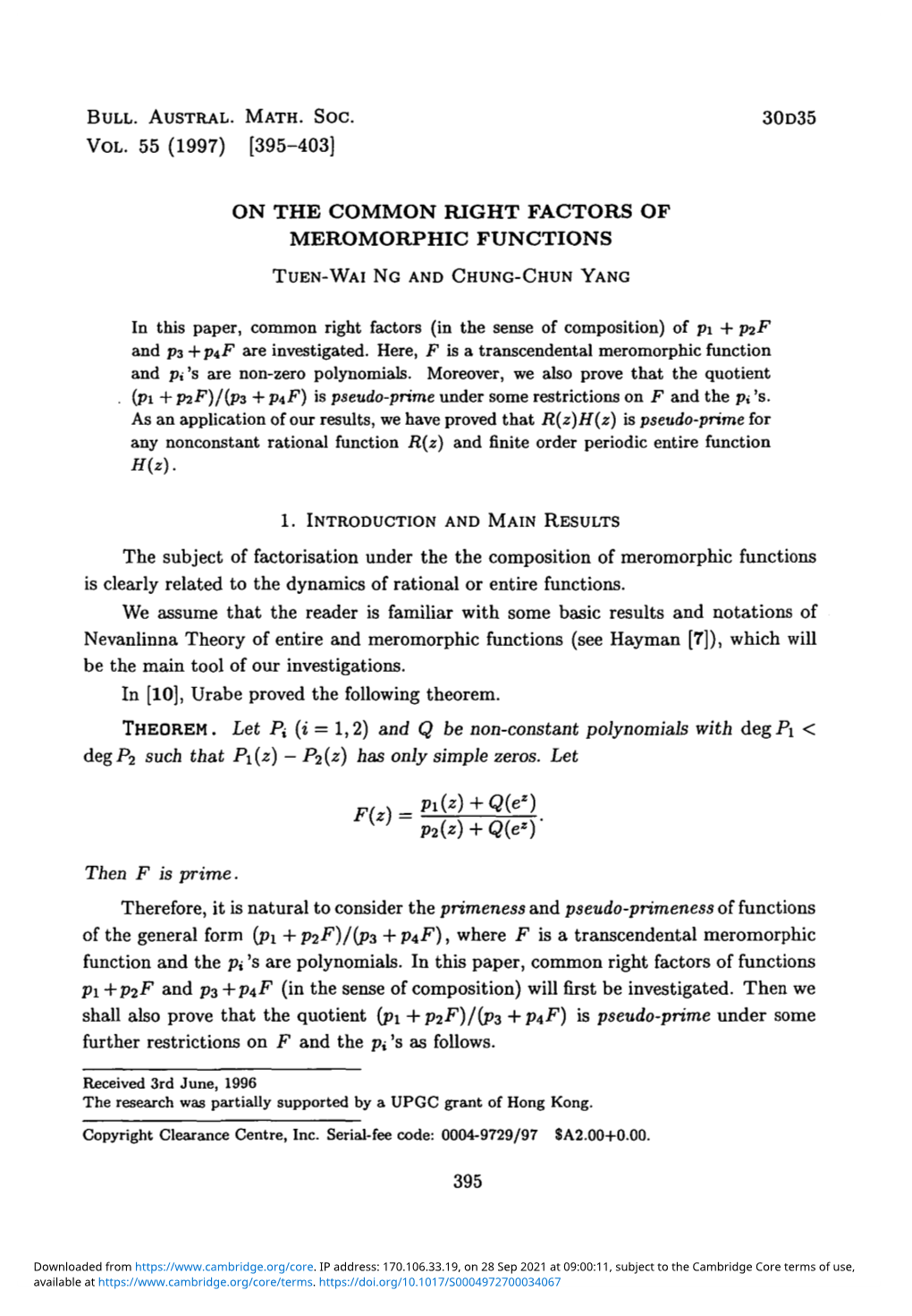 On the Common Right Factors of Meromorphic Functions