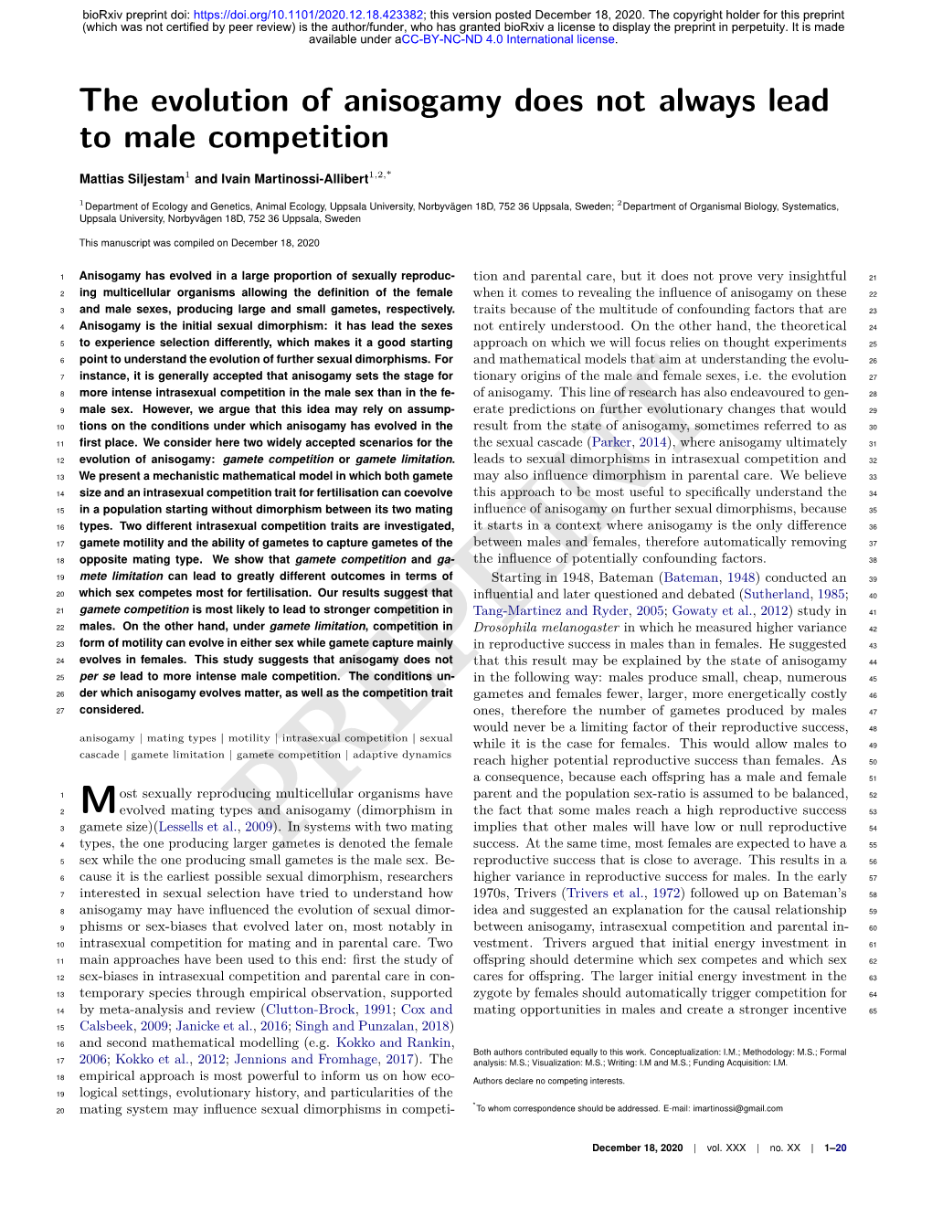 The Evolution of Anisogamy Does Not Always Lead to Male Competition