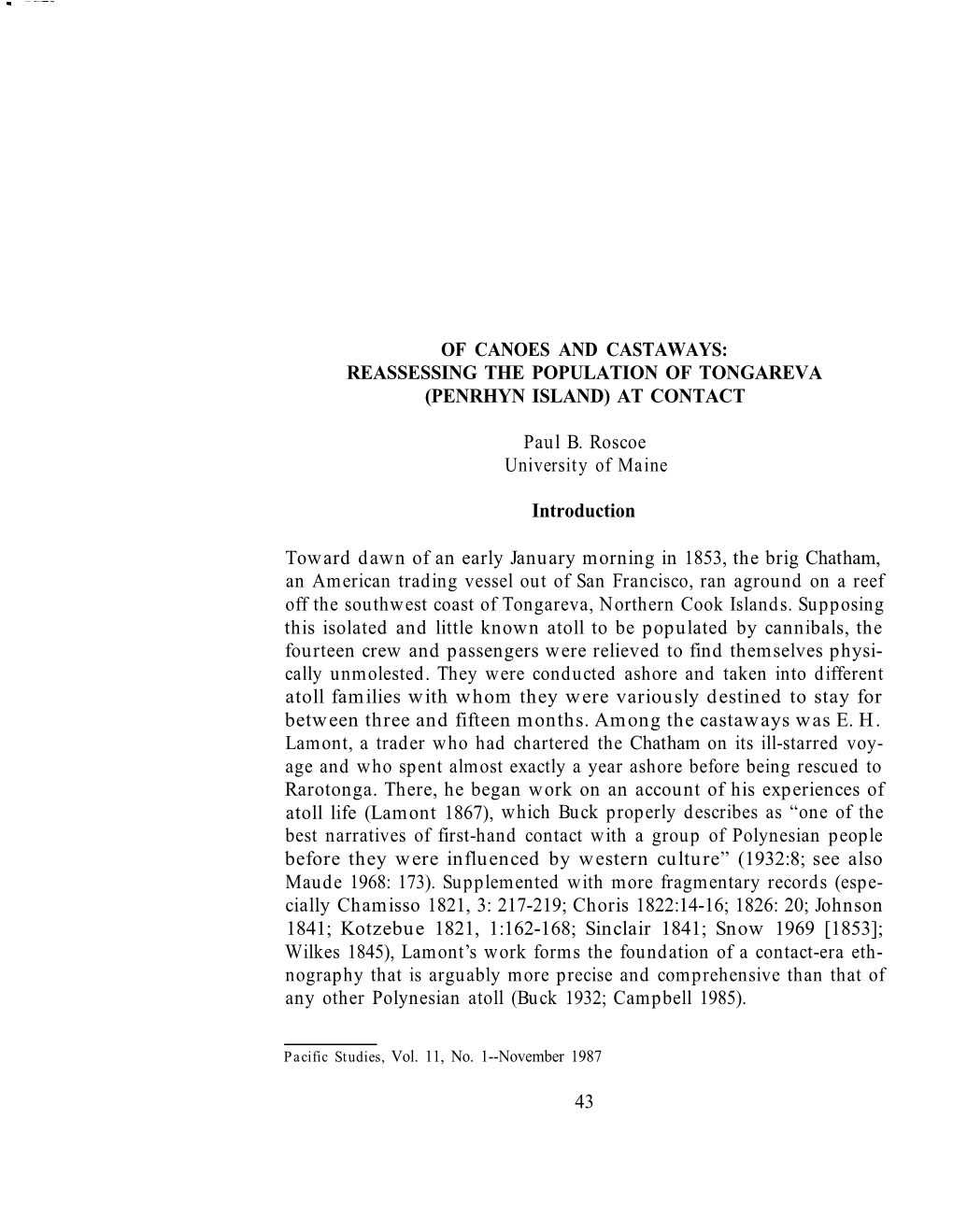 Of Canoes and Castaways: Reassessing the Population of Tongareva (Penrhyn Island) at Contact